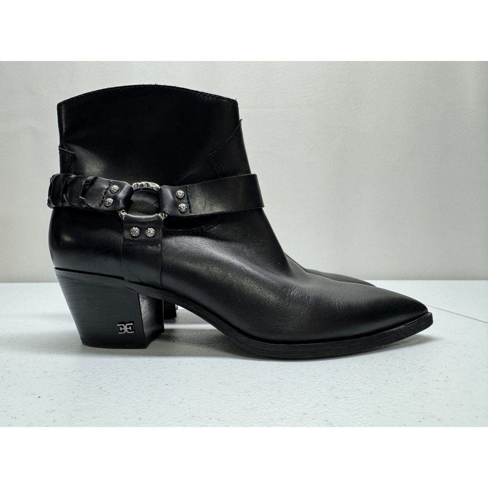 Sam Edelman Riker Black Vaquero Saddle Leather Women 7M‎ Pointed Toe Western